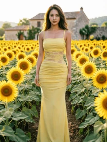 Women Midi Dresses - Pale Yellow - View 2