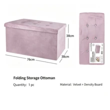 Velvet Folding Storage Ottoman Bench, Foldable Storage Footstool Cube, Button Tufted Footstool Seat Box, Multifunctional Collapsible Storage Chest For Living Room Bedroom Entryway, Space‑Saving Foot Rest Stool With Large Storage Capacity - Pink - View 13