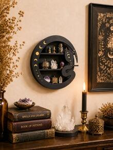 1 buah Rak Penyimpanan Gantung Dinding Dekorasi Ruangan Rak Pajangan Tiga Lapis Dekorasi Rumah Kamar Tidur Ruang Tamu Dekorasi Dinding Rak Penyimpanan Dinding Pola Fase Bulan Braket Gaya Sihir Misterius Rak Pajangan Ornamen Mineral - ular - View 7