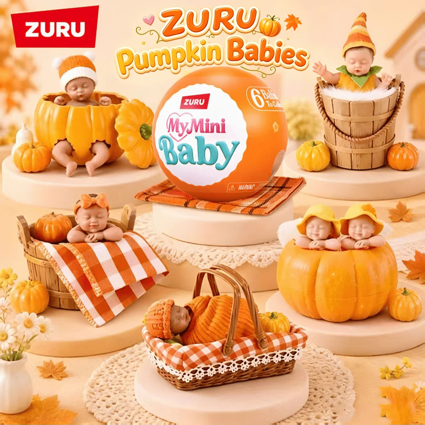 ZURU My Mini Pumpkin Sweetheart Miniature Doll Blind Box, Cradle Scene DIY Assembly Set, Miniature Collectible Doll Set