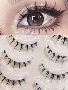 5 Pairs Airy Manga Little Devil False Eyelashes, Natural Air‑Light Clear Thin Band Strip Lashes, Soft Comfortable Reusable Handmade Eye Lashes For Daily Eye Makeup - Black - View 13