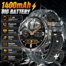 GAWSUG Rugged Smartwatch 1.7" HD 1400mAh Battery LED Flashlight Bluetooth Call Health Monitor IP68 Tactical Watch For Men Women - View 12