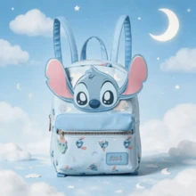 Miniso Cute Lilo & Stitch 3D Ear Mini Backpack, Light Blue Cartoon Print Small Backpack, Casual Daily Travel Shoulder Bag - A - View 6