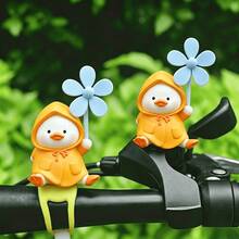 Yellow Raincoat Duck Windmill Hanging Ornament, PVC Material (Silicone Strap/No-Trace Sticker) 2 Options, Suitable For Bicycle, Electric Scooter, Motorcycle, Car Interior Decoration Small Accessory - Yellow Raincoat Duck Pinwheel - View 5