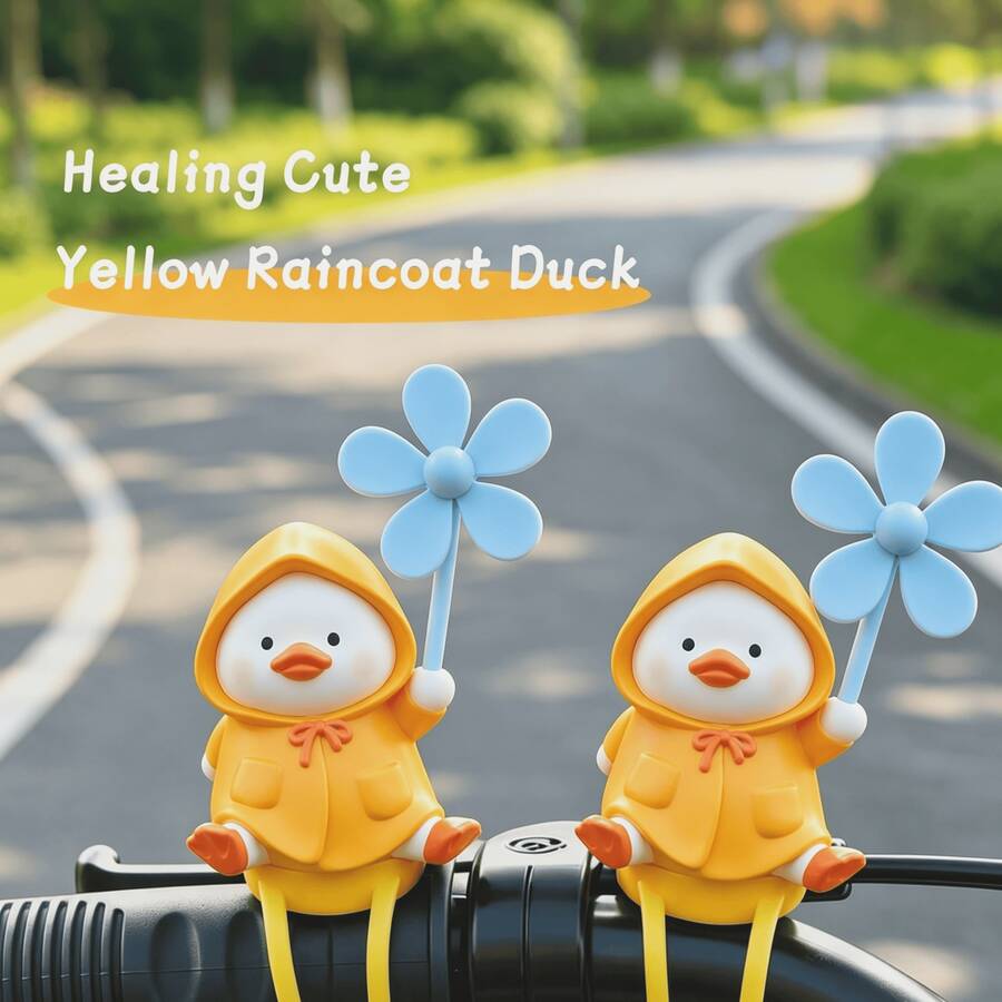 Yellow Raincoat Duck Windmill Hanging Ornament, PVC Material (Silicone Strap/No-Trace Sticker) 2 Options, Suitable For Bicycle, Electric Scooter, Motorcycle, Car Interior Decoration Small Accessory