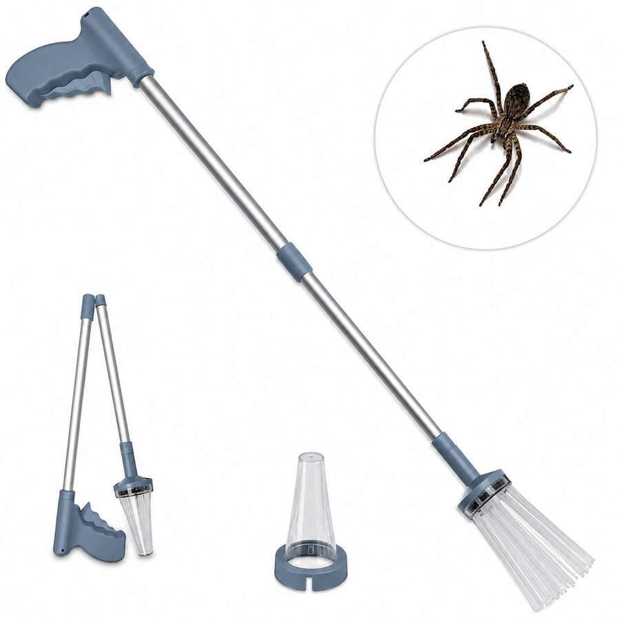 1pc Foldable Spider Catcher 83cm Long Handle Insect Bug Grabber Tool Grey Handheld Humane Spider Remover For Bee Cockroach Butterfly Moth Pest Capture Catch And Release Indoor Home Use - A - View 1