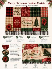 1pc Red Green Christmas Patchwork Cabinet Curtain, Farmhouse Polyester Rectangular Under Sink Skirt With Buffalo Plaid Ruffle Hem, Decorative Kitchen Cover Panel For Christmas Decorations For Home, Home Decor, Kitchen Essentials - Multicolor - View 10