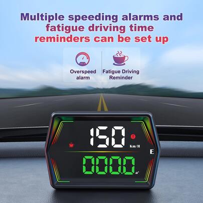 YNF جهاز عرض السرعة الرقمي GPS HUD للسيارة، إنذارات السرعة الزائدة القابلة للتعديل، تذكير القيادة المرهقة، قراءة السرعة والعداد في الوقت الفعلي، قابل للتوصيل والتشغيل لجميع المركبات
