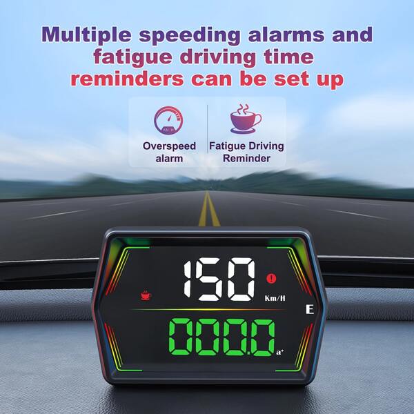 YNF Car GPS HUD Digital Speedometer, Adjustable Overspeed Alarms, Fatigue Driving Reminder, Real‑Time Speed & Odometer Readout, Plug‑And‑Play For All Vehicles