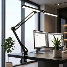 Double Head LED Desk Lamp With Clamp, Eye-Caring Architect Swing Arm Light, Wide Bright Dimmable Task Lamp With Memory Function, Adjustable Dual Bar Computer Monitor Light For Home Office, Study, Reading, Drafting, Workbench - one-size - View 2