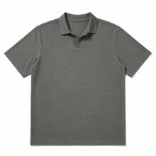 Lookun Men's Polo Shirt, Polo Collar, Short Sleeve, Knitted, Loose Fit, Dropped Shoulder, Commuter Style, V-Neck, Short Sleeve Top, Spring/Summer - Dark Grey - View 5