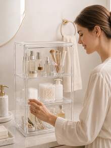 Tủ trưng bày acrylic trong suốt 3 lớp với cửa nam châm, hộp trưng bày Giáng Sinh, hộp đựng trang sức, đồ dùng thiết yếu cho gia đình, trang trí phòng ngủ, kệ lưu trữ nhiều lớp cho đồ sưu tầm, văn phòng, quà tặng cho phụ nữ, hộp lưu trữ, trang trí phòng, quà Giáng Sinh - Nhiều màu - Xem 4
