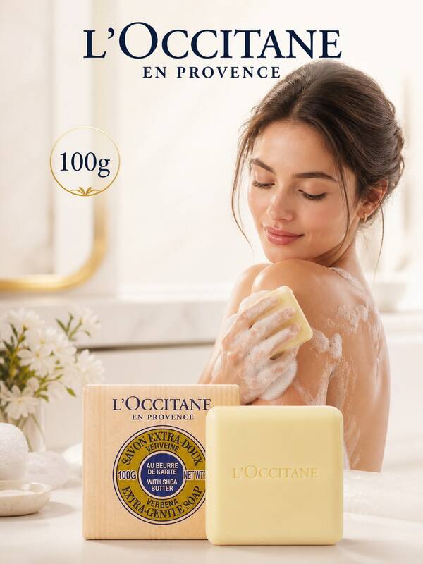 Savon unicolore L'Occitane au beurre de karité, citron & cèdre 100g, savon de nettoyage classique hydratant, parfum longue durée, savon de nettoyage pour le corps & le visage
