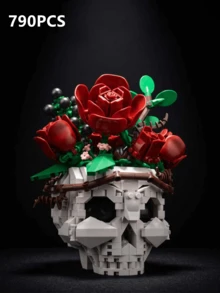 790片哥德式恐怖骷髏玫瑰花束積木植物 DIY 3D組裝模型裝飾品 生日禮物 萬聖節聖誕禮物 - 彩色 - 查看 1