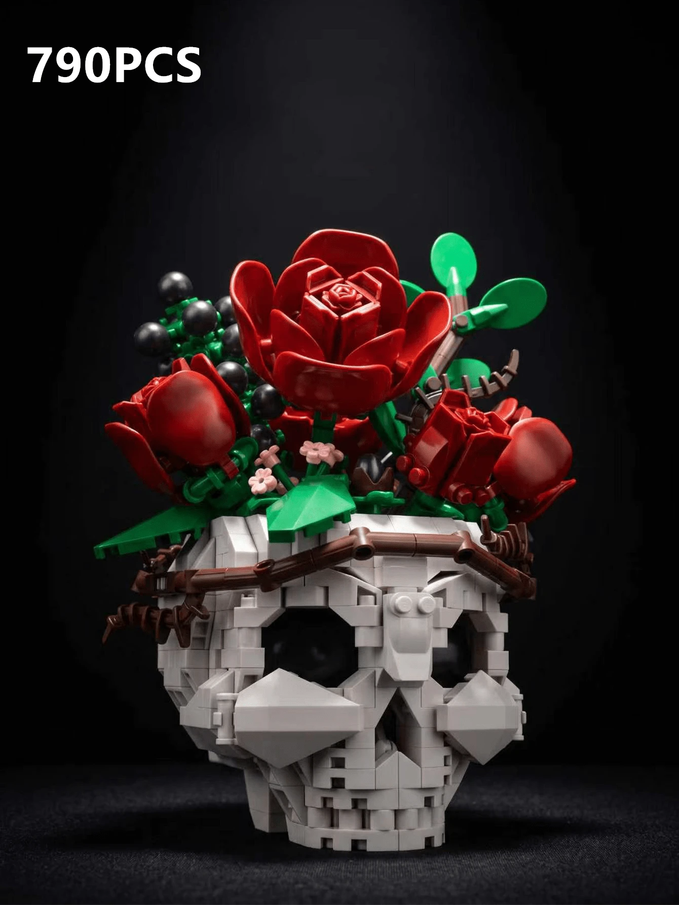 790片哥德式恐怖骷髏玫瑰花束積木植物 DIY 3D組裝模型裝飾品 生日禮物 萬聖節聖誕禮物 - 彩色 - 查看 1