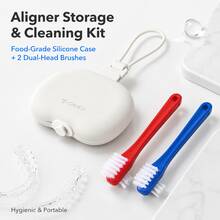 3 Pcs Portable Orthodontic Care Set (1 Case + 2 Brushes), Soft Silicone Retainer Container With Hanging Loop, Dual-Head Cleaning Brushes Remove Plaque From Aligners, Compact Travel-Friendly Organizer For School, Work & Trips, Material - Multicolor - View 1
