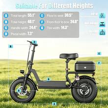 ASKGO 750W Folding Electric Scooter For Adults With Rear Basket & Seat, High Speed Off-Road/Urban Commuting E-Scooter, Shock Absorbing Comfort Driveway Motor Scooter, Backlit Display, Portable Cargo Grocery Scooter - Black - View 6