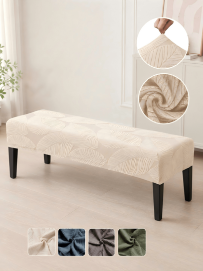 1pc Soft Jacquard Elastic Full Cover Long Piano Bench Cover, Removable And Washable Ottoman Seat Protector For Dining Room And Bedroom