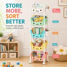 3-Tier & 5-Tier Rolling Storage Cart, Colorful Multi-Tier Toy Organizer With Wheels, Open Basket Storage Rack For Kids Room, Books, Snacks, Toys, Bedroom, Playroom & Nursery - View 8