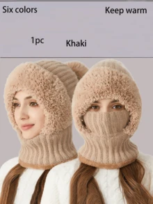 6 Colores Estilo Coreano Pasamontañas Todo en Uno de Punto, Conjunto de Gorro Bufanda Máscara Facial 3 en 1 Forrado de Felpa, Ribete de Piel, Talla Única Elástica, Resistente al Viento Cálido Invierno Ciclismo Esquí Navidad Exterior Uso Diario Gorro Cálido - Multicolor - Ver 13