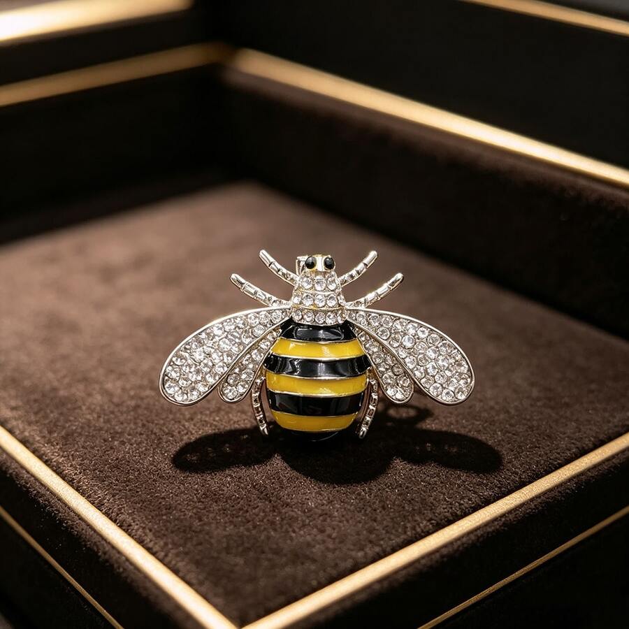 1pc/5pcs/10pcs Women's Silver Enamel Bee Brooch, Yellow & Black Striped ...