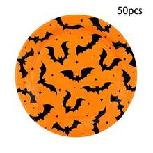 10pcs/30pcs/50pcs Halloween Orange And Black Bat Paper Plate, 7/9 Inch, Decorated With Orange And Black Bat Pattern, Disposable Paper Plate, Suitable For Halloween Parties, Day Of The Dead, Birthday And Holiday Table Decorations. - View 8