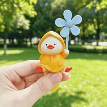Yellow Raincoat Duck Windmill Hanging Ornament, PVC Material (Silicone Strap/No-Trace Sticker) 2 Options, Suitable For Bicycle, Electric Scooter, Motorcycle, Car Interior Decoration Small Accessory - Yellow Raincoat Duck Pinwheel - View 7