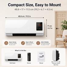 1200W Wall Mounted PTC Ceramic Space Heater With Fan-Only Natural Breeze Mode, Warm Air Heater & Room-Temperature Air Circulator, Remote Control, LED Display, Timer, Adjustable Thermostat, Space Saving For Bedroom, Dorm, Office - White - View 10