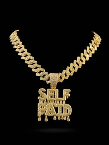 Hip-Hop Style SELF PAID Drip Letter Full Diamond Pendant With Iced Out Cuban Chain, Suitable For Rap Performance, Party Outfit, Unisex Niche Personalized Street Style Decorative Jewelry - SELF PAID - View 2