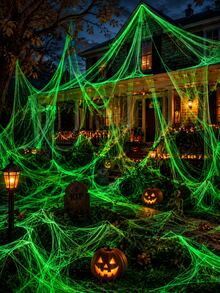 100g/20g Glowing Spider Web + Spider Decoration Set, Halloween Decor, Perfect For Home Decoration To Create Scary Atmosphere. Horror Theme Decor, Garden Decor, Haunted House, Halloween Night Light Decor | Horror Party Supplies - Multicolor - View 12