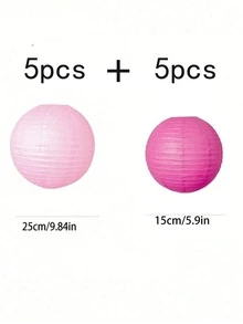 10/5pcs Hot Pink Round Decorative Paper Lanterns, Chinese Style Paper Lanterns Suitable For Country Party, Bridal Shower, Wedding, Birthday, Home Decor - Multicolor - View 17