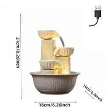 Zen Desktop Water Fountain Decor, Premium White Design, 3-Tier Waterfall With Colorful Glowing Crystal Ball, Indoor Desktop Ornament - White - View 6