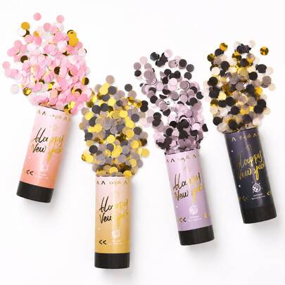 1pc/4pcs/Set Happy New Year Paper Confetti Firework Cone New Year's Eve Atmosphere Props Confetti Sprayer Small Firecrackers Ribbon