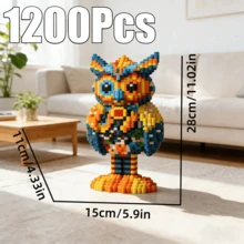 1200pcs Colorful Cartoon Owl Building Blocks Set, Suitable As Creative Desktop Or Room Decor, Birthday Gift, No Battery Required, Handmade Craft Set, Applicable For Party Games, Birthdays, Festivals And Gifts For Teenagers - Multicolor - View 4