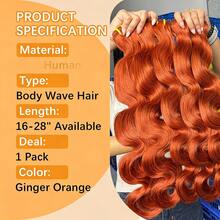 BINF Ginger Orange 8‑30 Inch Body Wave Human Hair Bundles Double Weft Remy Human Hair Weft Bundles Smooth Wavy Hair Extensions Color 350 Sew‑In Weave For Women - S350 - View 3