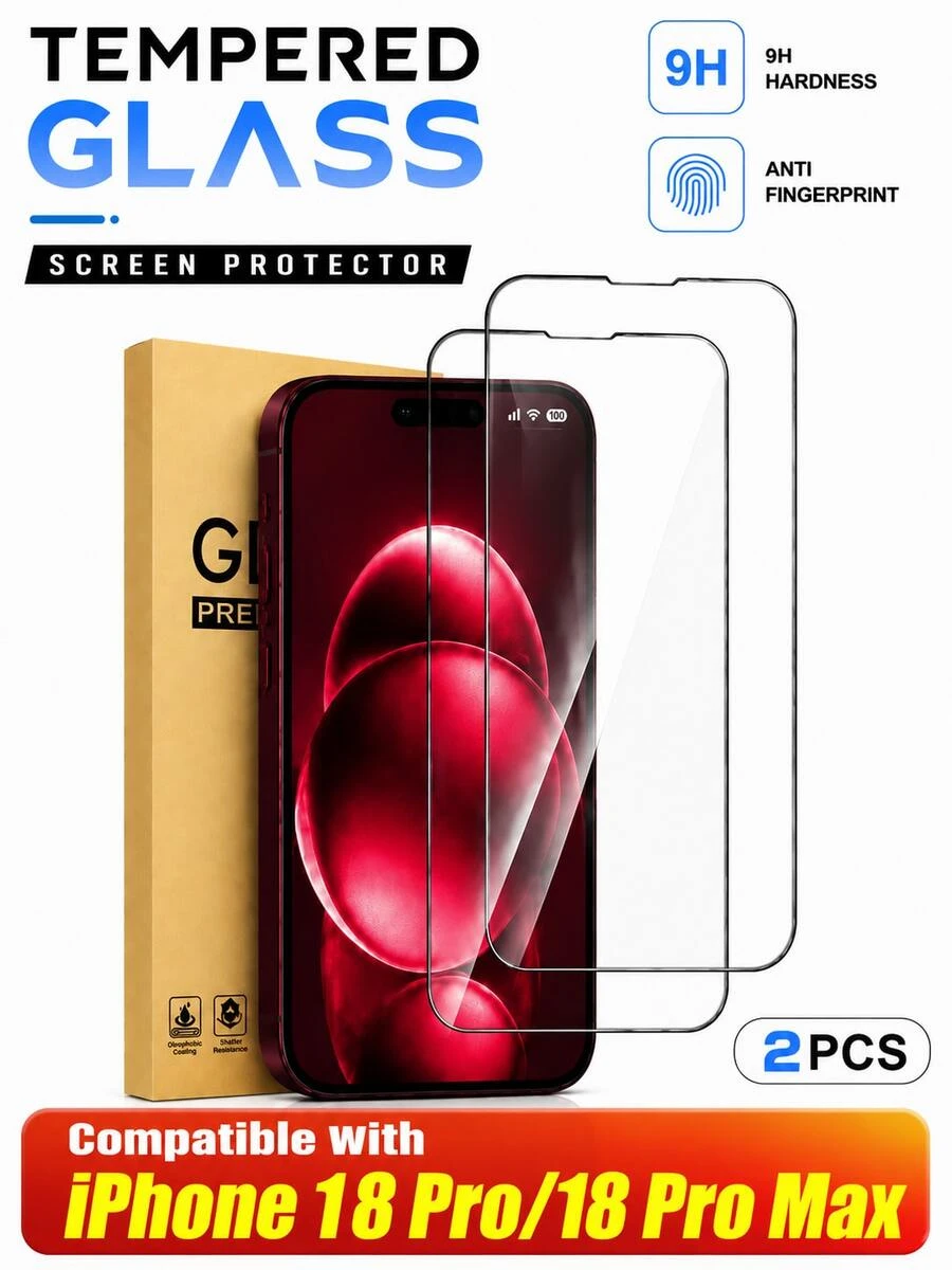 CASECOPS 2Packs High Definition Tempered Glass Screen Protector, Compatible With IPhone 18 Pro/18 Pro Max/17/17 Pro/17 Pro Max/16/15/14/13/12/11/Xs Max/Xs/Xr Series, 9H+ Hardness Tempered Glass, Full Coverage, Anti-Fingerprint, Anti-Scratch, With Screen-Printed Border, High-Quality Cell Phone Accessories, Compatible Phone Case - 2Pcs - View 1