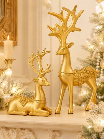 Black Resin Reindeer Figurine, Modern Christmas Deer Statue Set, Minimalist Desktop Decor, Suitable For Fireplace Mantel, Fireplace, Living Room, Bookshelf, Office, Holiday Home Decor Gift Idea, Christmas Decoration, Christmas Gift, Room Decor, Home Decor
