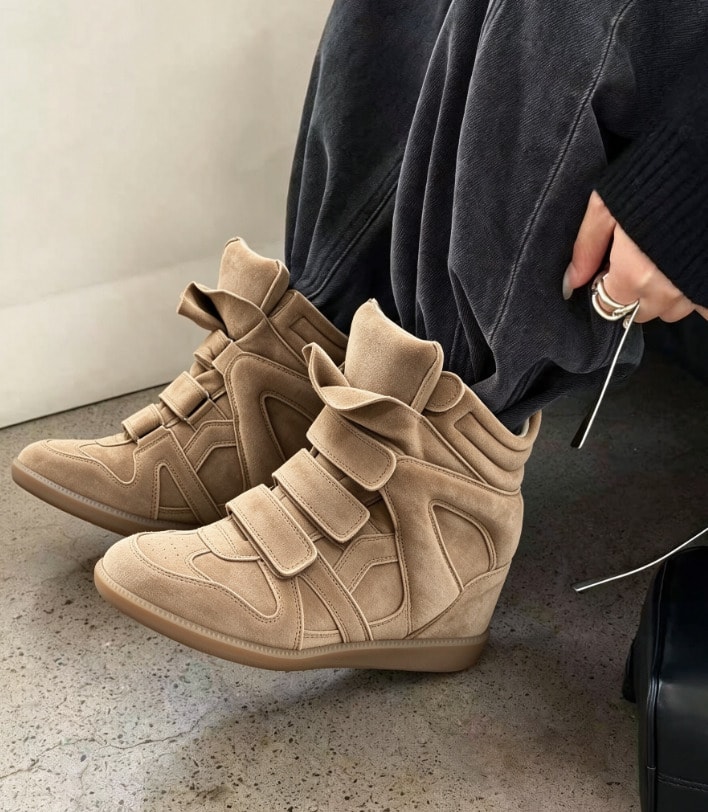 Women Wedge Sneakers - Brown - View 1