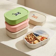 1pc Portable Plastic Lunch Box With Cute Cartoon Pattern, Microwave Bento Box With Detachable 3 Compartments, Leak Proof Fruit Salad Food Storage Container, Divided Lunch Container, Meal Prep Box For Student Adult Use In Home, School, Office, Picnic - Multicolor - View 3