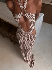 女款時尚掛脖性感優雅休閒淡黃色比基尼泳衣套裝附裙子，適合春夏海灘度假與派對 - 彩色 - 查看 1