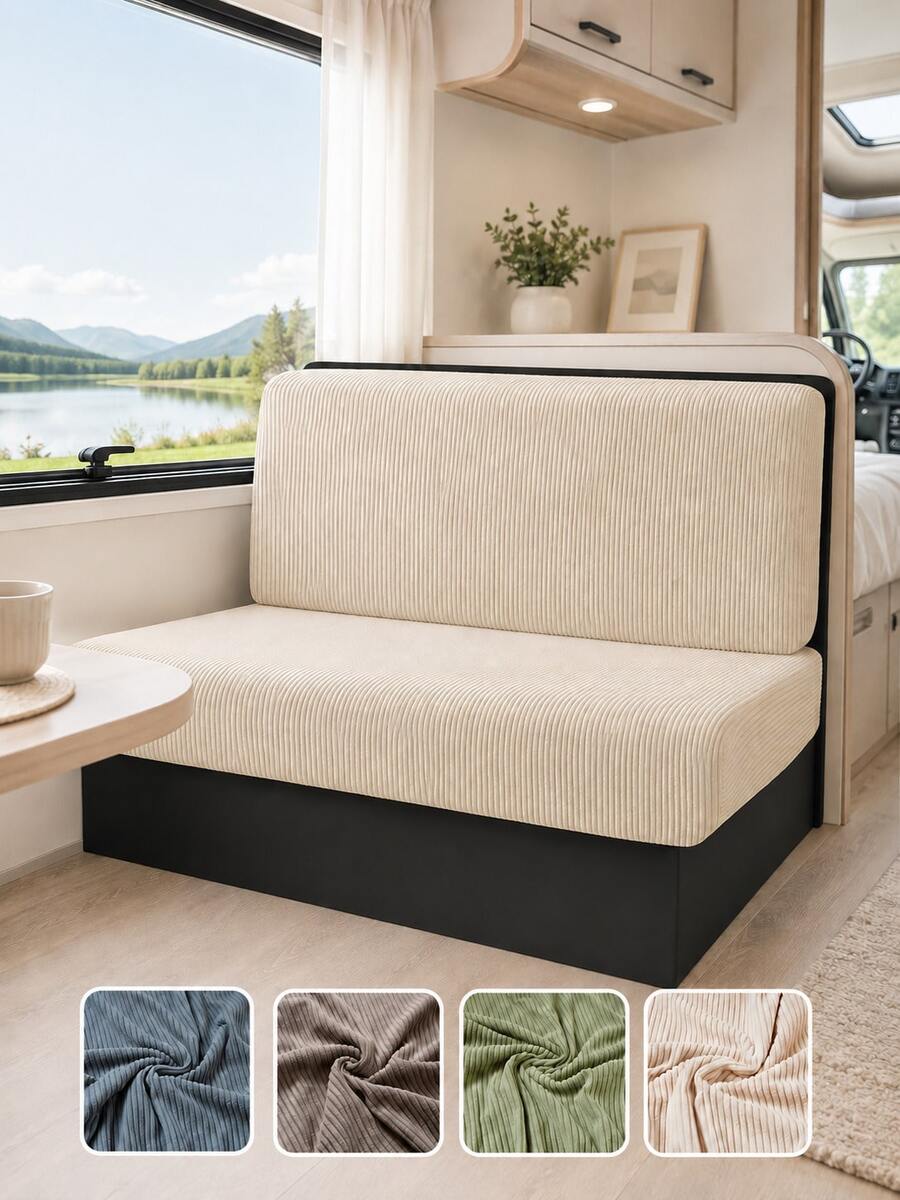 2pcs Solid Color RV Sofa Seat Cover Elastic Stain-Resistant Camping Car Seat Protector Jacquard Armless Sofa Cushion Cover With Backrest Cover - Multicolor - View 1