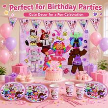 Roblox 31件組派對裝飾套裝，包含100x150cm背景布、10個三角旗飾、10個紙杯、10個紙盤，一次性餐具套組，彩色三角旗橫幅，生日派對用品，慶祝活動裝飾 - B - 查看 2