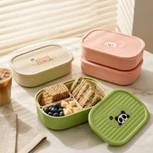 1pc Portable Plastic Lunch Box With Cute Cartoon Pattern, Microwave Bento Box With Detachable 3 Compartments, Leak Proof Fruit Salad Food Storage Container, Divided Lunch Container, Meal Prep Box For Student Adult Use In Home, School, Office, Picnic - Multicolor - View 4