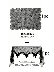 1 Set Halloween Tablecloth Set (Spider Web Lace Tablecloth, Fireplace Cloth, Placemats, Bat Stickers) Black Hollow Mesh Material Party Table Runner Halloween Table Decor Cover Suitable For Home, Restaurant, Bar, Haunted House, Escape Room, Costume Party, Holiday Party - Multicolor - View 17