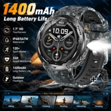 GAWSUG 1400mAh Battery Military Smart Watch Men Bluetooth Call Flashlight IP68 Waterproof Tactical Rugged Watch Gift For Android IOS - View 16