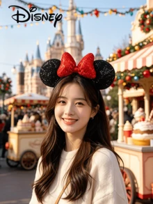 Disney 1pc Shiny Black Sequin Mouse Ears Headband With Red Sequin Bow, Cute Festival Hair Accessory For Theme Park & Party Costume - Multicolor - View 3