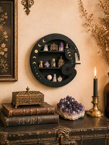 1 buah Rak Penyimpanan Gantung Dinding Dekorasi Ruangan Rak Pajangan Tiga Lapis Dekorasi Rumah Kamar Tidur Ruang Tamu Dekorasi Dinding Rak Penyimpanan Dinding Pola Fase Bulan Braket Gaya Sihir Misterius Rak Pajangan Ornamen Mineral - ular - View 4