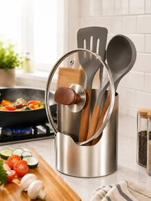 1/2 Set Stainless Steel Pot Lid Rack, Multi-Functional Spoon & Spatula Storage Rack, Easy To Clean Countertop Cooking Utensil Organizer, Suitable For Home Kitchen And Restaurant - View 2