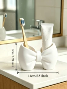 Toothbrush Holder, Cute Bow-Shaped Independent Pen Holder, Suitable For Bathroom And Bedroom, Cute Toothbrush And Pen Holder (No Installation Required) - Multicolor - View 6