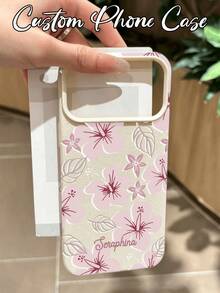 Customizable Text Floral TPU Phone Case, Soft Pink Floral Full Coverage Anti-Drop Soft Shell Personalized Protective Case, Compatible With Apple 18/18 Pro/18 Pro Max, 17/17 Pro/17 Pro Max, 16 Pro/16 Pro Max/16 Plus, Apple 17 Pro Max Phone Case, Apple 16 Phone Case, Apple 13 Phone Case, Apple Phone Case - Customized Gift Style, Valentine's Day Gift - White - View 4